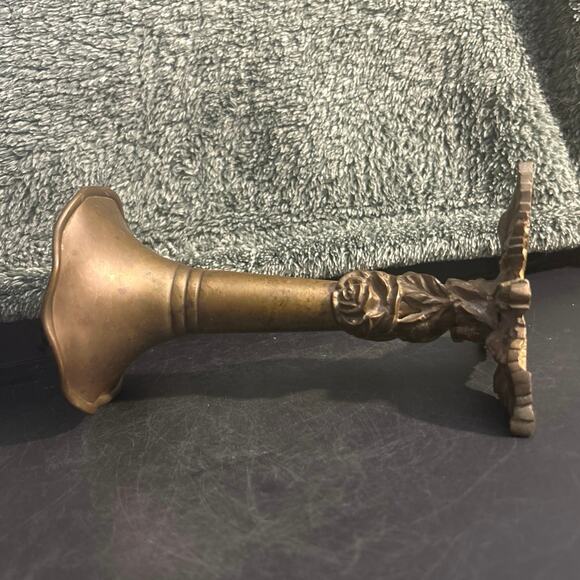 2pc Ornate Brass Sprouted Floral Bud Vase Victorian Trumpet Flower - Picture 8 of 10